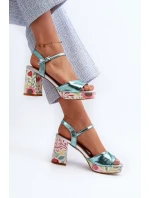 Sandały Damskie Na Słupku W Kwiaty D&A CR980 Błękitne