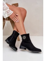 Botki Damskie Zapinane Na Zamek Z Ozdobnym Detalem Eko Zamszowe Czarne Lerioria