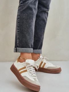 Zazoo N1068S6 Skórzane Niskie Sneakersy Damskie Na Platformie Beżowe