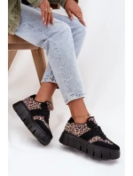 Zamszowe Ocieplane Sneakersy Damskie Na Masywnej Platformie Vinceza 66841 Panterka Czarne