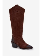 Kozaki Kowbojki Damskie Na Obcasie Z Naturalnego Zamszu Artiker 57C0230 Brązowe
