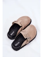 Zamszowe Klapki Chodaki Damskie Na Platformie Big Star RR274A376 Beżowe