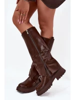 Ocieplane Kozaki Z Wywiniętą Cholewką I Klamrą Czekoladowe Fiorae