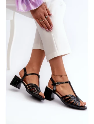 Lakierowane Damskie Sandały Na Obcasie Sergio Leone SK880 Czarne