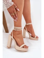Sandały Damskie Na Słupku Z Paseczkiem Beżowe Fevenne