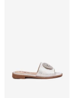 Klapki Damskie Na Płaskim Obcasie Z Ozdobą S.Barski KV51-013 Srebrne