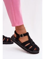 Dámské sandály Římské s zlatým sponou na platformě Černé Terelina