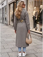 Dlhý dámsky kabát s opaskom na prechodné obdobie, kávová farba, FashionStreet NY0774 Dlhý dámsky kabát s opaskom na prechodné obdobie, kávová farba, FashionStreet NY0774