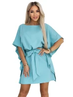 287-40 SOFIA Motýlie šaty so zaväzovaním v páse - pastelovo tyrkysové