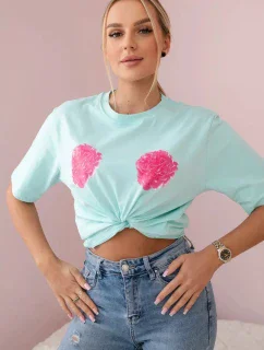 Bavlnená blúzka s kvetinovou potlačou svetlej mäty