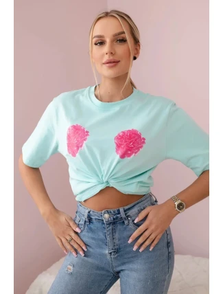 Bavlnená blúzka s kvetinovou potlačou svetlej mäty
