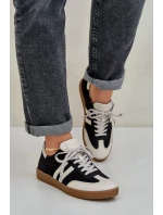 Zazoo N1068 Skórzane Niskie Sneakersy Damskie Czarne