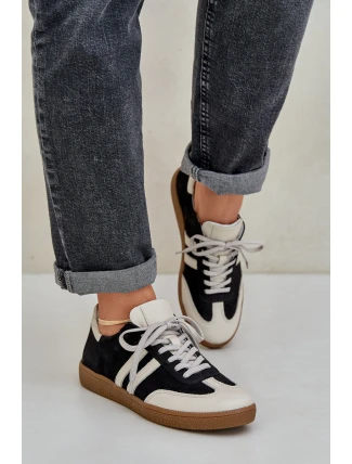 Zazoo N1068 Skórzane Niskie Sneakersy Damskie Czarne