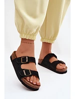 Kožené semišové dámské pantofle s přezkami černé Rosaliae