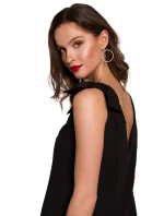 K128 Jednoduché šaty áčkového strihu s mašľou - čierne