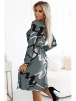 576-1 Svetrové šaty s opaskom - OLIVE v čiernej a béžovej farbe 576-1 Svetrové šaty s opaskom - OLIVE v čiernej a béžovej farbe