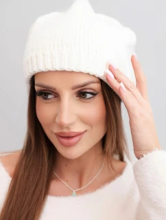 Dámska zimná čiapka s ušami a rebrovaným vzorom K440 ecru
