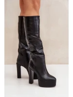 Kozaki Na Słupku I Platformie Z Eko Skóry Czarne Felilorn