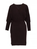 M631 Zavinovacie svetrové šaty so zaväzovaním - čokoládové