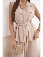 Dámsky set s uzlíkovou blúzkou a širokými nohavicami púdrovo ružovej farby Dámsky set s uzlíkovou blúzkou a širokými nohavicami púdrovo ružovej farby