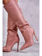 Modne Kozaki Na Szpilce Z Cyrkoniami Różowe Lovisa