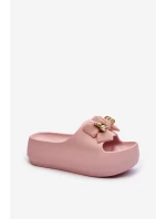 Piankowe Klapki Damskie Z Kokardą Różowe Salessa