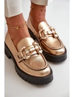 Damskie Skórzane Mokasyny Z Ozdobą CheBello 4369 Złote