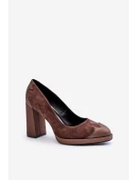 Zamszowe Czółenka Na Słupku Laura Messi 2702 Brązowe