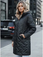 Dámska dlhá prešívaná bunda čierna FashionStreet TY5465 Dámska dlhá prešívaná bunda čierna FashionStreet TY5465