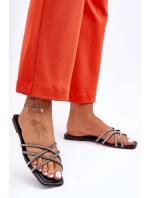 Damskie Klapki Z Paseczkami I Dżetami Czarne Leomi