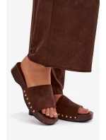 Dámské žabky se zlatými přezkami čokoládové Ferinna