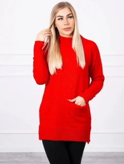 Sveter so stojacím golierom S2019-52 červený - Kesi