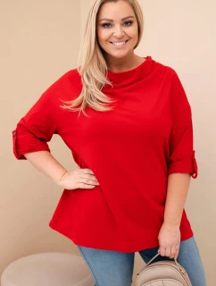 Dámske Plus veľkosť bavlnené voľné blúzka s vodou výstrihom červená