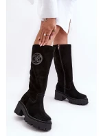 Damskie Zamszowe Kozaki Przed Kolano Czarne Lewski 3367