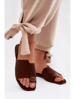 Dámské ploché pantofle s ozdobným detailem z eko semiše Čokoládové Selavine