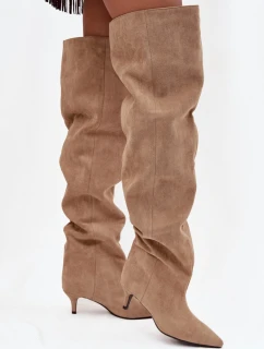 Čižmy na podpätku 3307 khaki - Krok vo veľkom štýle