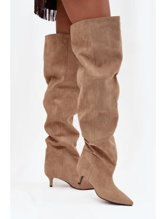 Čižmy na podpätku 3307 khaki - Krok vo veľkom štýle