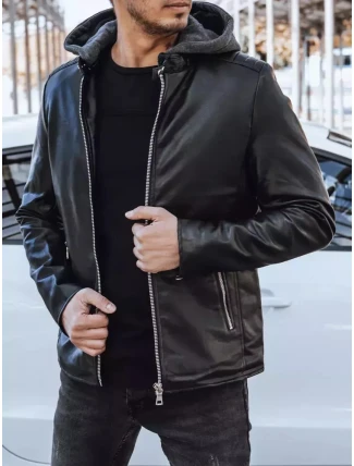Pánska kožená bunda čierna FashionStreet TX4277