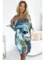 281-7 SOPHIE Pohodlné šaty s vreckami Oversize - BLUE-GOLD WAVES