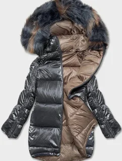 Grafitovo-béžová obojstranná bunda oversize (h-1088-62)