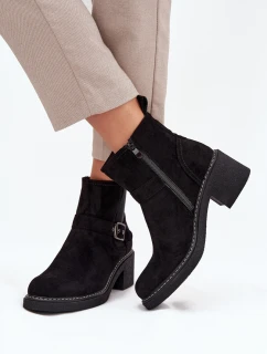 Botki Damskie Na Klocku Z Klamrą Czarne Nymera