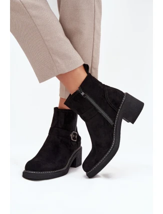 Botki Damskie Na Klocku Z Klamrą Czarne Nymera