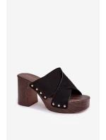 Dámské sandály na podpatku se zlatými přezkami Černé Nerelle