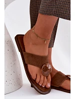 Dámské ploché žabky s ozdobou eko semiš hnědé Selvessa