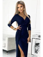 404-2 Dlhé trblietavé šaty s výstrihom a rozparkom na nohách - GRANITE s trblietkami 404-2 Dlhé trblietavé šaty s výstrihom a rozparkom na nohách - GRANITE s trblietkami