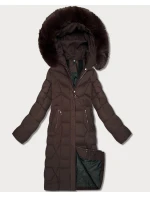 Dámska dlhá bunda s kapucňou hnedá (7665#)