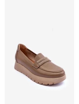 Skórzane Półbuty Na Platformie Z Ozdobą Beżowe Lemar Lehira