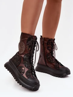 Skórzane Botki Na Platformie Ocieplane Maciejka 06565-02 Brązowo-Złote