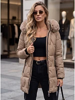 Dámska zimná prešívaná bunda s kapucňou, béžová, FashionStreet TY5735