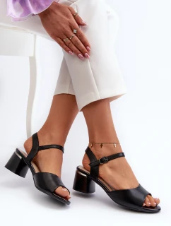 Sandały Damskie Na Niskim Obcasie Eko Skórzane Sergio Leone SK876 Czarne